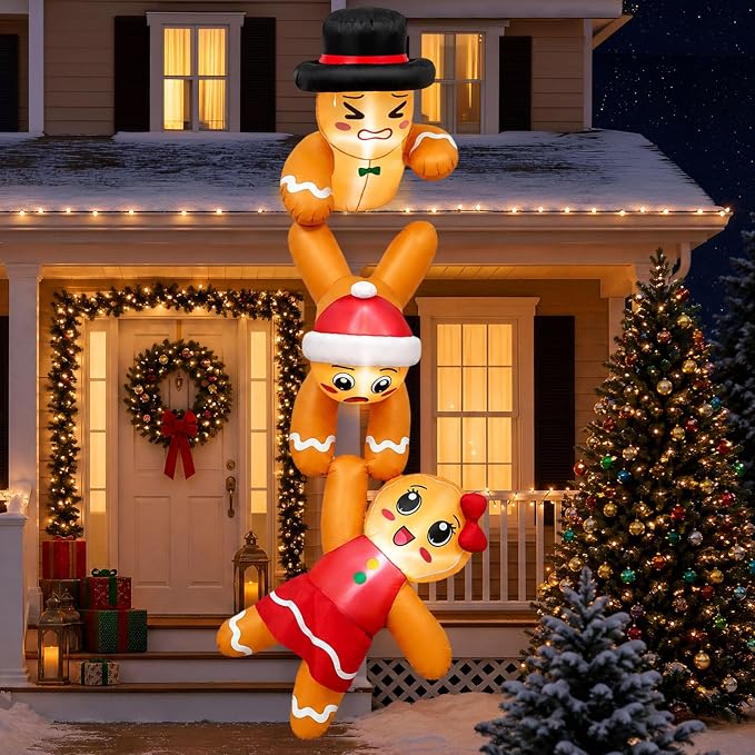 AerWo 12 FT Christmas Inflatables Gingerbread Christmas Decorations Outdoor - skull inflatable