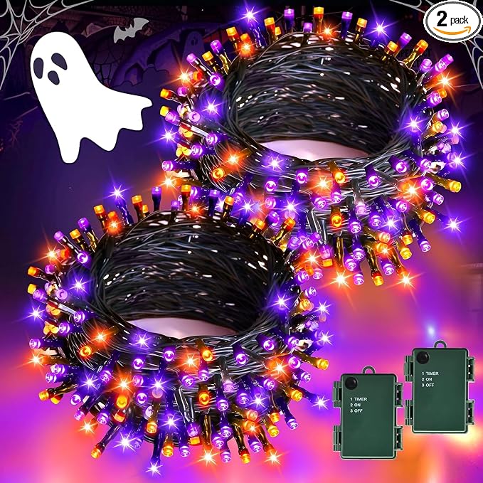 Halloween Lights Outdoor, Total 39Ft 120LEDs Orange and Purple Fairy Lights - string light