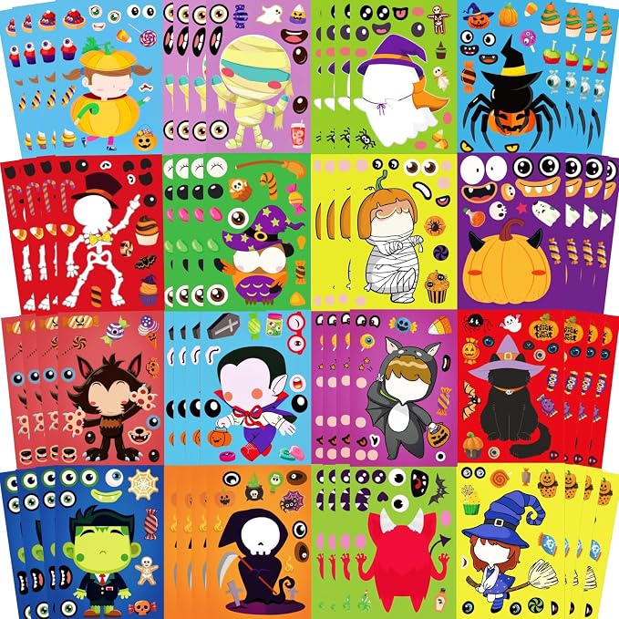 64 Sheets Halloween DIY Craft Stickers for Kids, Halloween Party Favors - skull sticker