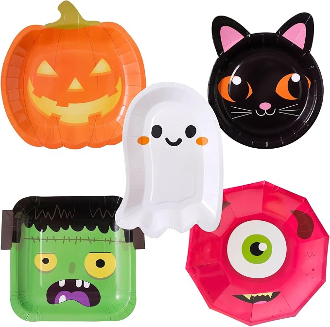 Winoo Design Bulk Halloween Plates Disposable - 50 PK - Pumpkin Ghost Paper Plates for Halloween Decor Decorations Table Party Favor Party Supplies - skull plate