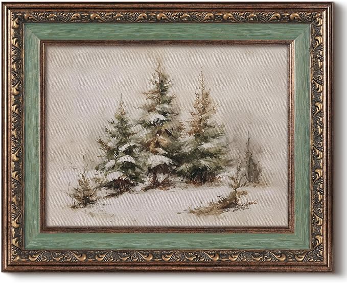 VIYYIEA Vintage Christmas Pine Tree Art Decor, 16x13in Antique Framed - skull wall art
