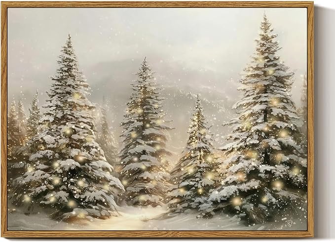 InSimSea Vintage Christmas Winter Framed Wall Art, Warm Forst Tree,12x16In - skull wall art