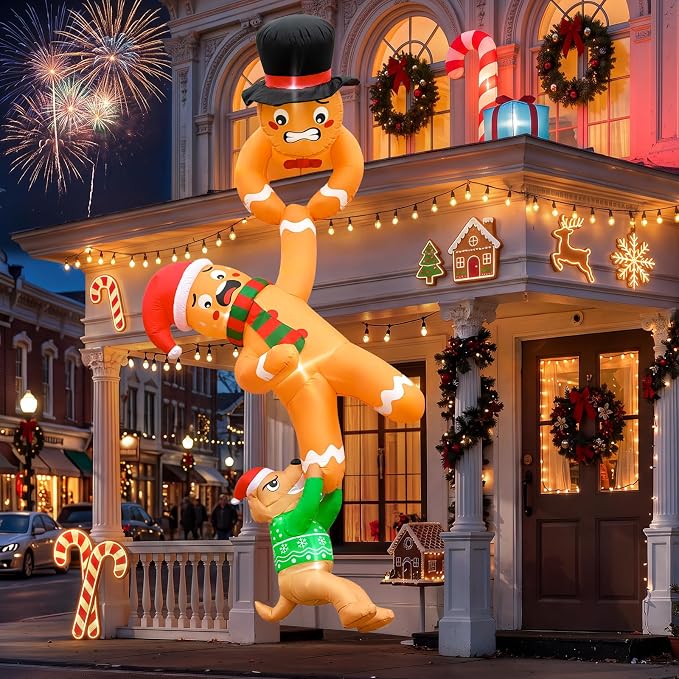 10FT Christmas Inflatable Gingerbread Man & Dog Outdoor Yard Decoration - skull inflatable