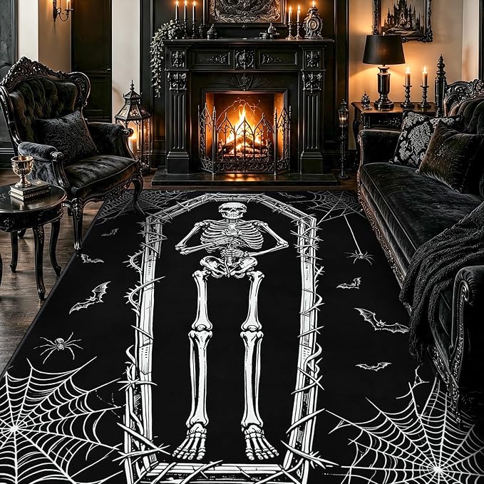 Halloween Rug 6x9 Gothic Living Room Rugs Coffin Skeleton Area Rug - skull carpet