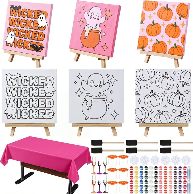 43 Pcs Halloween Sip and Paint Kit for Adults, 6 Guest
