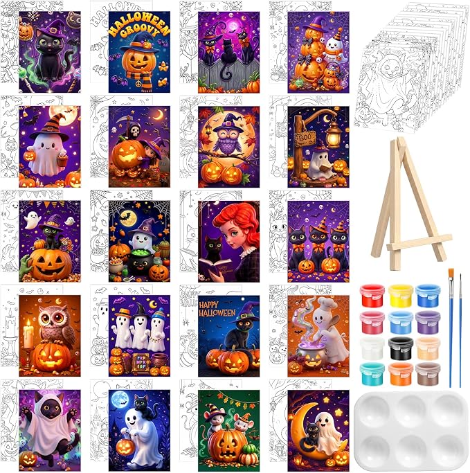 Zhanmai 20 Set Pre Drawn Canvas Painting Kit, Spooky Cute