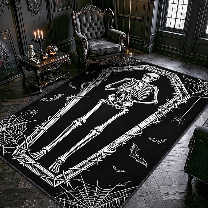 Halloween Rugs 3x5 Gothic Bedroom Rug Coffin Skeleton Area Rug - skull carpet