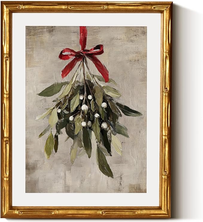 InSimSea Gold Bamboo Framed Christmas Wall Art, Retro Mistletoe, 11x14In - skull wall art