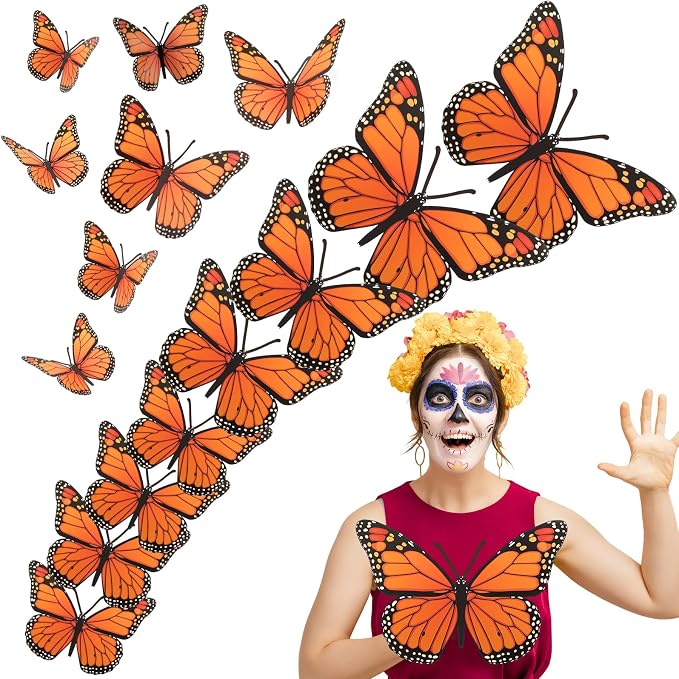 AmazingSpark 33 Pcs Monarch Butterfly Decorations, Orange, 12/10/8 Inch - skull sticker