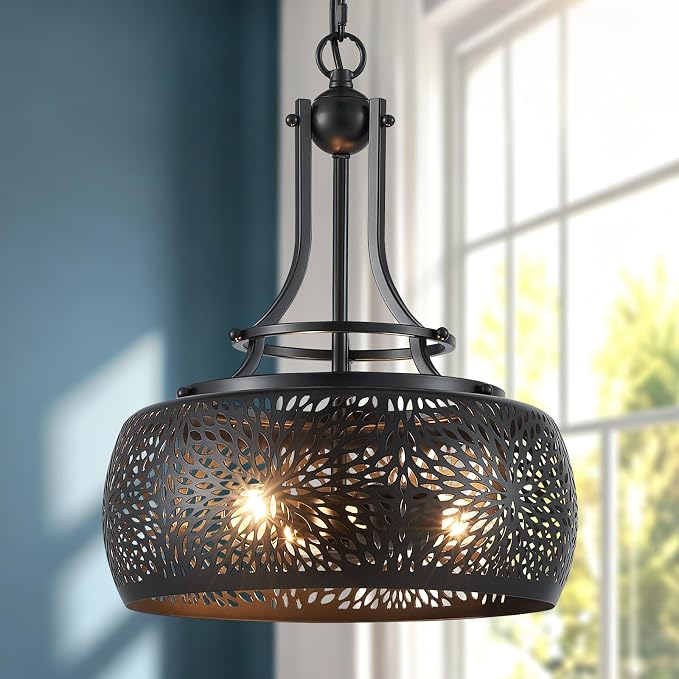 WUZUPS Rustic Farmhouse Round Globe Drum Shade Chandelier Pendant Light - skull lamp