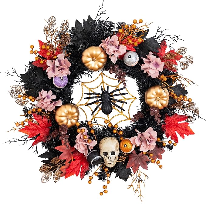 Nearly Natural 24in. Artificial Halloween Wreath, Front Door Decor