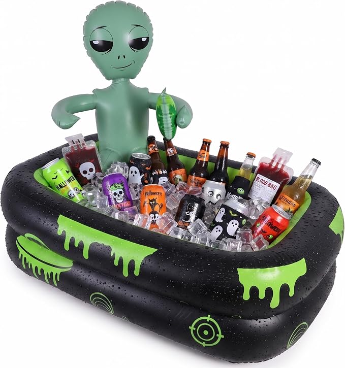 38Inch Halloween Inflatable Alien Drink Cooler, Large Ice Bar for Party