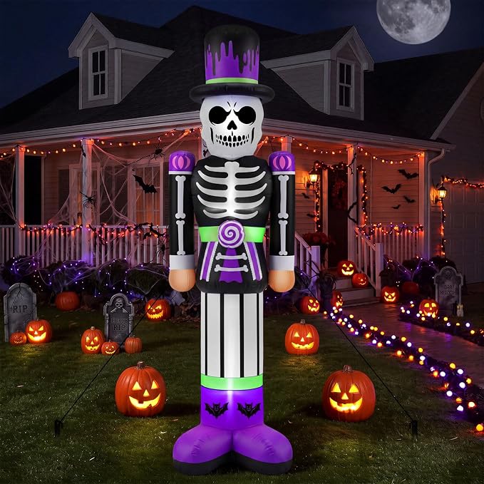Civaner 5 ft Inflatable Halloween Skeleton Outdoor Decoration Built-in LEDs - skull inflatable