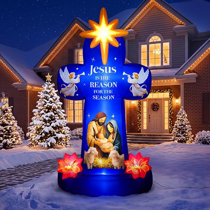 OurWarm 7FT Christmas Inflatables, Cross Inflatable Nativity Scene Outdoor - skull inflatable