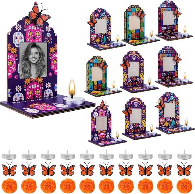 Dia De Los Muertos Decorations Picture Frames, 40 Pcs Ofrenda Altar Decor - skull candle