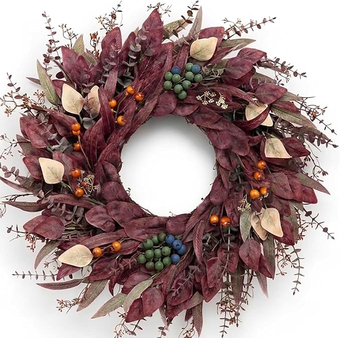 26 Inch Large Halloween Wreath Fall Burgundy Wreaths for Front Door Decor