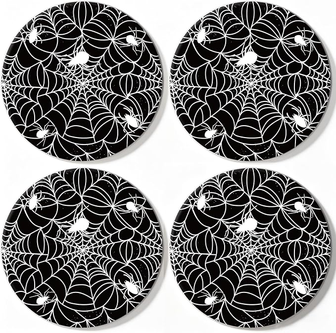 JarThenaAMCS 4Pcs Halloween Coasters, Black Spider Web - skull coaster