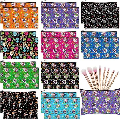 Reginary 20 Pcs Day of the Dead Makeup Bags, Gothic Party Gifts for Women - skull backpack