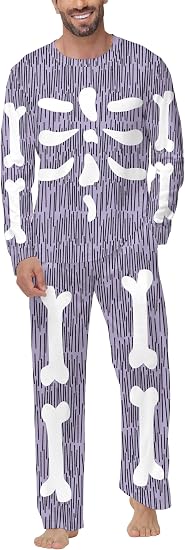 Men Halloween Pajamas Set Christmas Holiday 2 Piece Sleepwear - skeleton