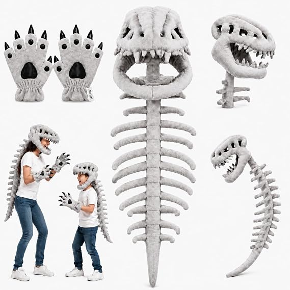 Dinosaur Skeleton Costume with Claw Gloves,3D Skull Spine Plush Cosplay - skull inflatable
