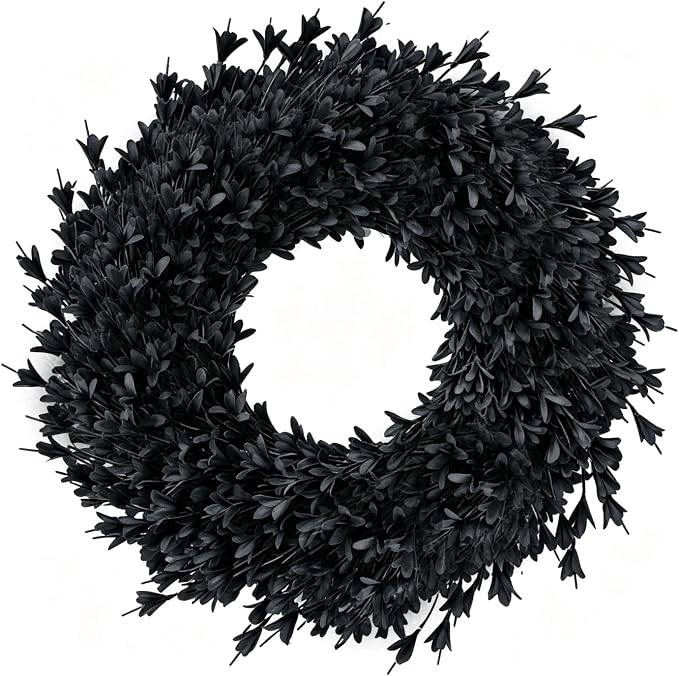 26'' Large Black Artificial Forsythia Halloween Wreath for Front Door - skull wreath