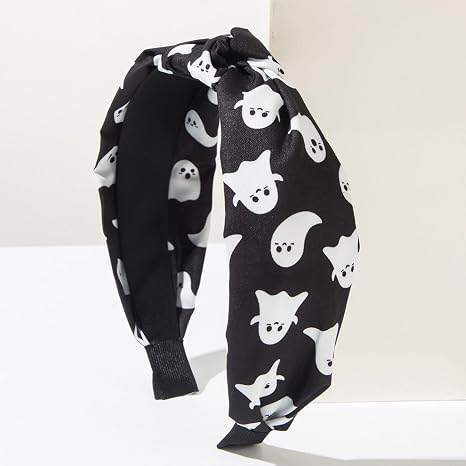 Halloween Headband for Women Cute Ghost Black Knotted Headbands - skull headband