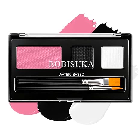 BOBISUKA 3-Color Pink Face Body Paint Water Activated, Black White Pink - sugar skull makeup