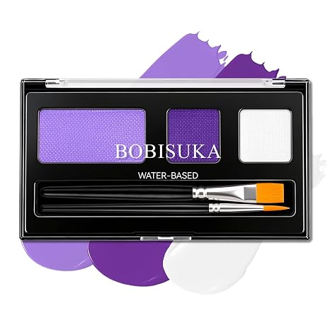 BOBISUKA 3-Color Purple Face Body Paint Water Activated, Ursula Makeup Kit - sugar skull makeup
