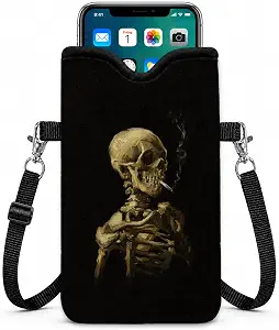 Neoprene Phone Sleeve Pouch Case Bag for Women Men with Crossbody Strap, 7.1x3.9 in, Shockproof Mobile Protection Case Bag with Neck Lanyard, Fits Most Phones, Vintage Skull Art - skull suitcase