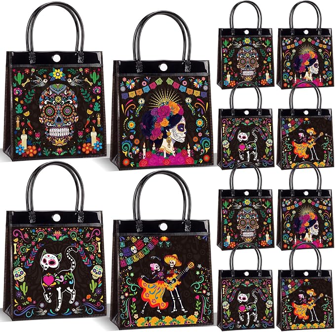 Hsei 24 Pcs Day of The Dead Gift Bags, Mexican Sugar Skull Plastic Bags - skull candle