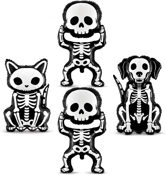 4 Pcs Skeleton Balloon Set Black White Halloween Decorations Party Supplies - skull inflatable