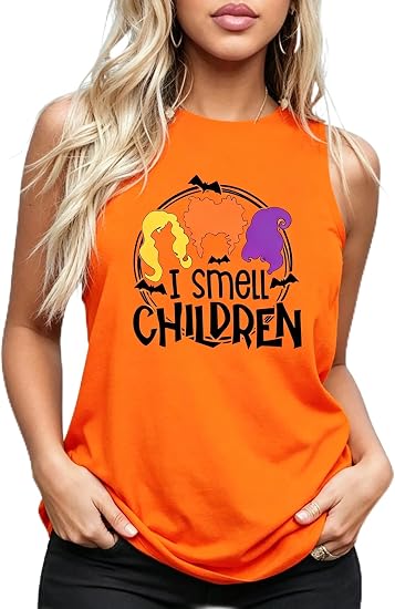 Halloween Tank Tops for Women Skull Dancing Skeleton Shirts Pumpkin Face Graphic Sleeveless Hocus Pocus Tees - skull tank tops