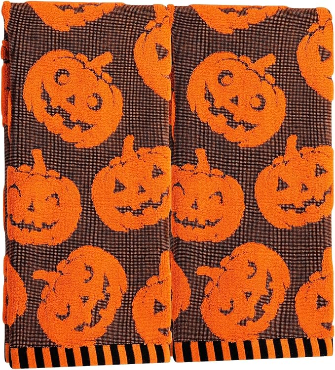 2 Pack Pumpkin Halloween Hand Towels for Bathroom,100% Cotton - skull toilet paper