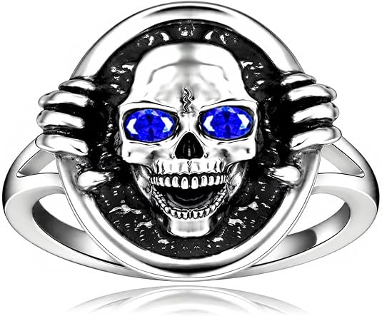 Cool Skull Ring,Retro S925 Sterling Silver Punk Gothic Ring, Antique Vintage Cocktail Party Hip Hop Ring Jewelry for Men Women - skull ring