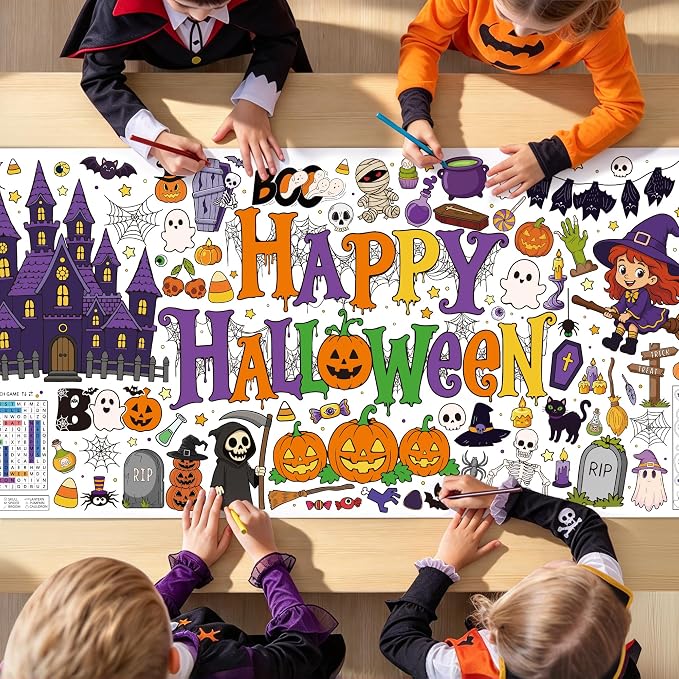 Halloween Coloring Tablecloth 72 x 32 Inch Halloween Crafts for Kids Party