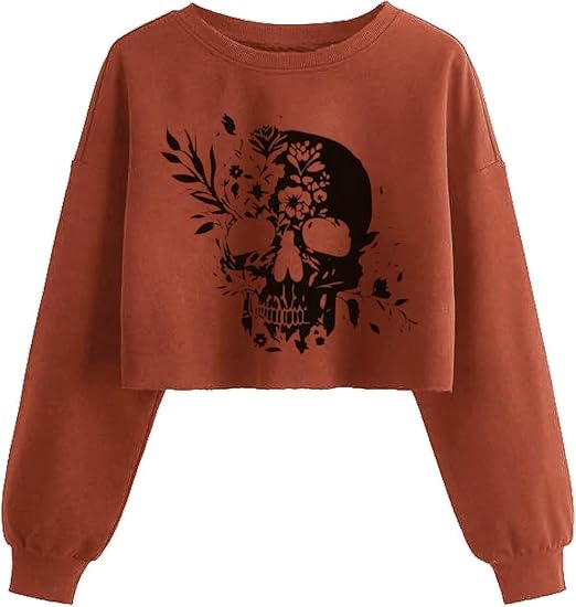 Women Fall Halloween Ghost Crop Sweatshirt Lantern Sleeve Pullover