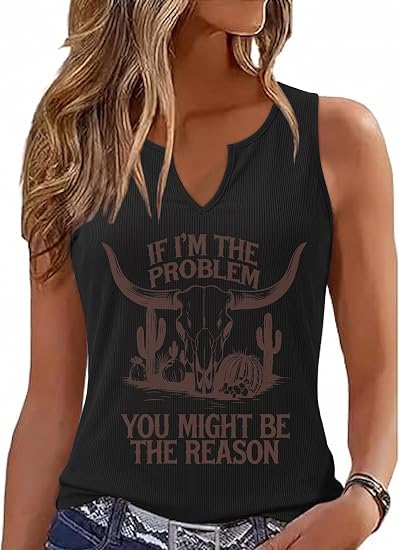 Women Western Graphic Tank Tops - Skull Cowgirl Shirts Country Concert Outfits Rodeo Nashville Festival Summer Top - skull tank tops
