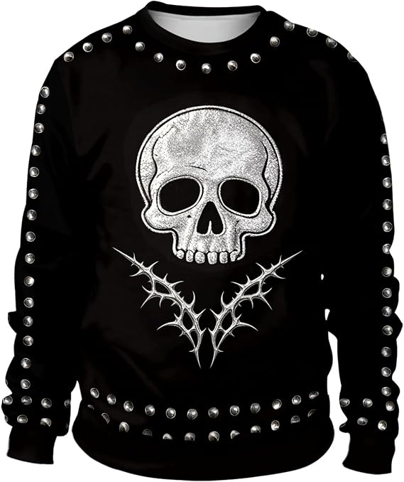 Funny Halloween Sweatshirts for Men Women 3D Print Ugly Shirt Party Casual - skull jacket