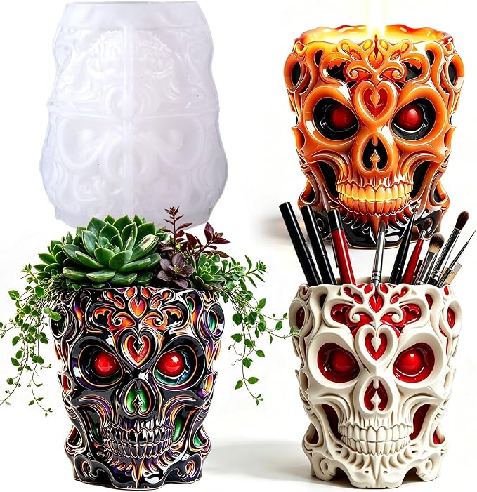 3D Skull Resin Molds Silicone, QUDYNZAL Skull Candle Molds for Halloween - skull ashtray