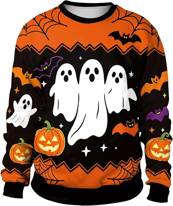 Funny Halloween Sweatshirts for Men Women 3D Print Ugly Shirt Party Casual - skull sweatshirts