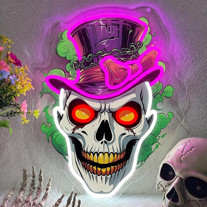 Halloween Day of the Dead Neon Sign Mexican Sugar Skull Neon Sign - skull wall art