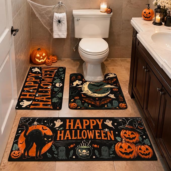 3 Pcs Funny Horror Halloween Bathroom Rug Set for Home Decoration