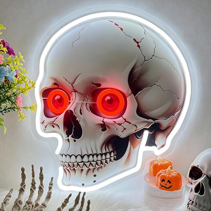 Halloween Skull Neon Sign Dimmable Gothic Horror Red Eye Led Neon Light