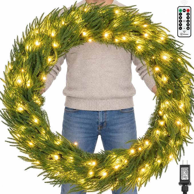 60 Inch Large Prelit Christmas Wreath with 240 Lights for Outdoor - skull wreath