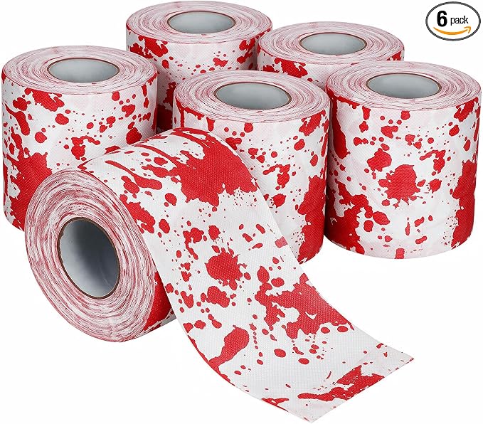 DOITOOL 6 Rolls Halloween Toilet Paper Bloody Print Bathroom Party Decor