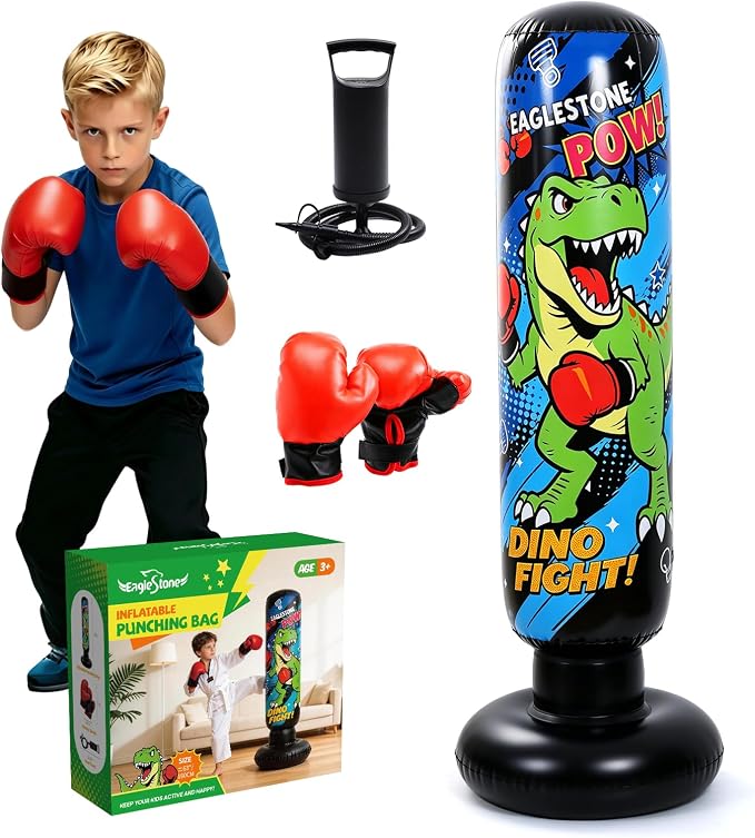 EagleStone Dinosaur Punching Bag for Kids Ages 3+, 63" Inflatable Punch Bag - skull inflatable