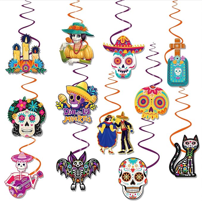 Day of the Dead Decorations Dia de los Muertos Hanging Swirl Decor - sugar skull ornament