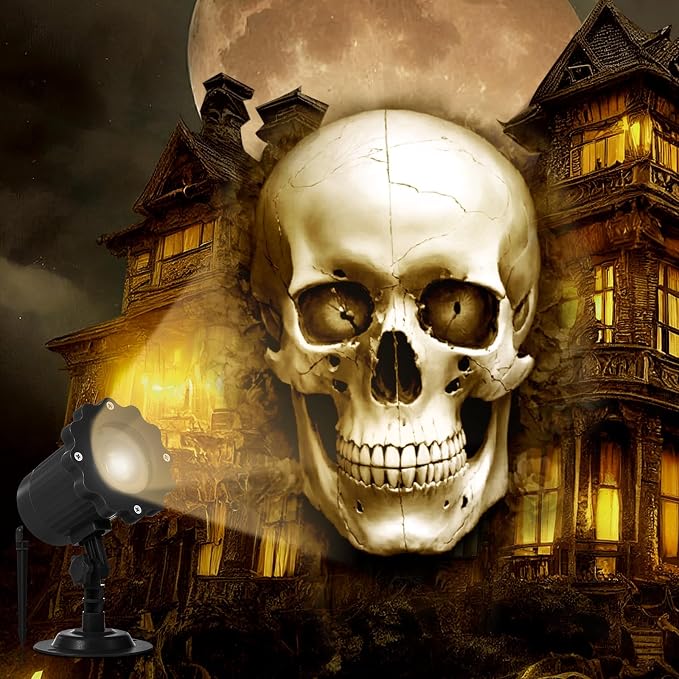 Treela Halloween Skull Projector Light Outdoor Skull Decorations, White - skull lamp