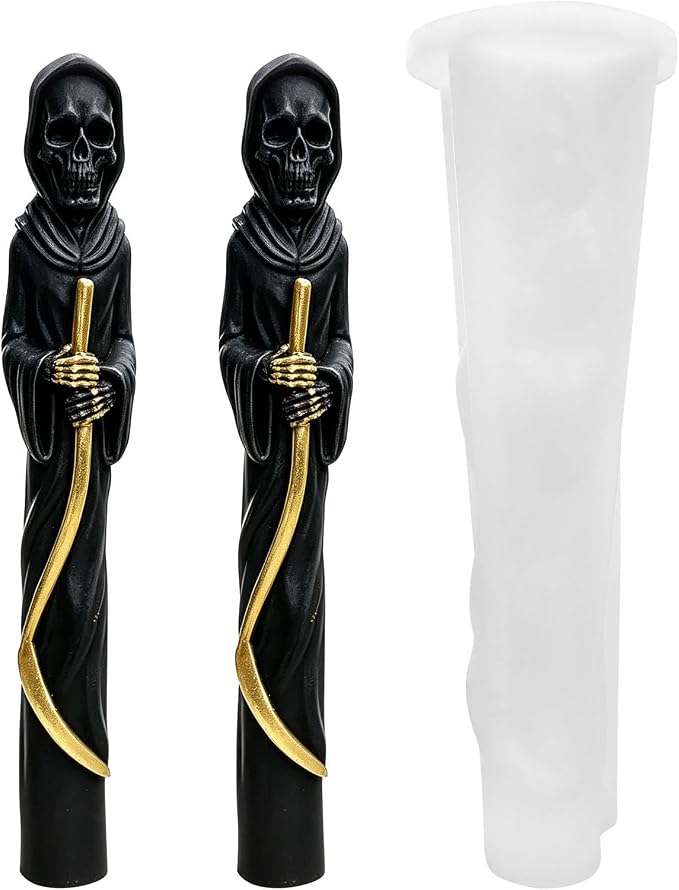 Skull Candle Mold, Long Pillar Candle Silicone Mold, 3D Skull-Shaped Long Pillar Silicone Mold for DIY Halloween Candles - skull candle