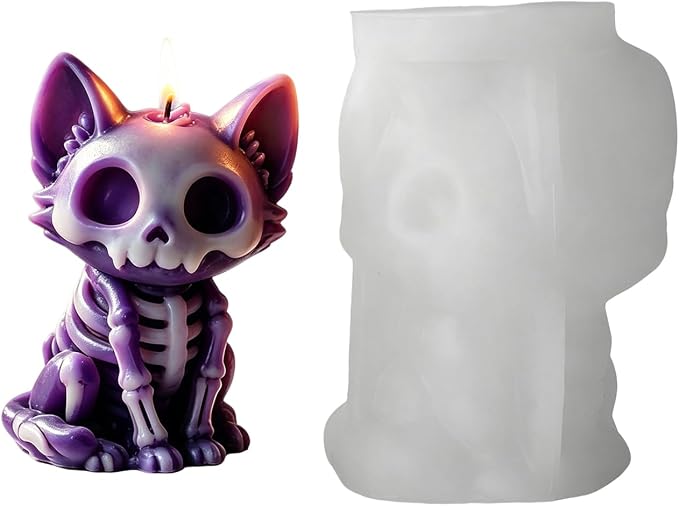 Halloween 3D Skull Cat Candle Mold for DIY - skull candle